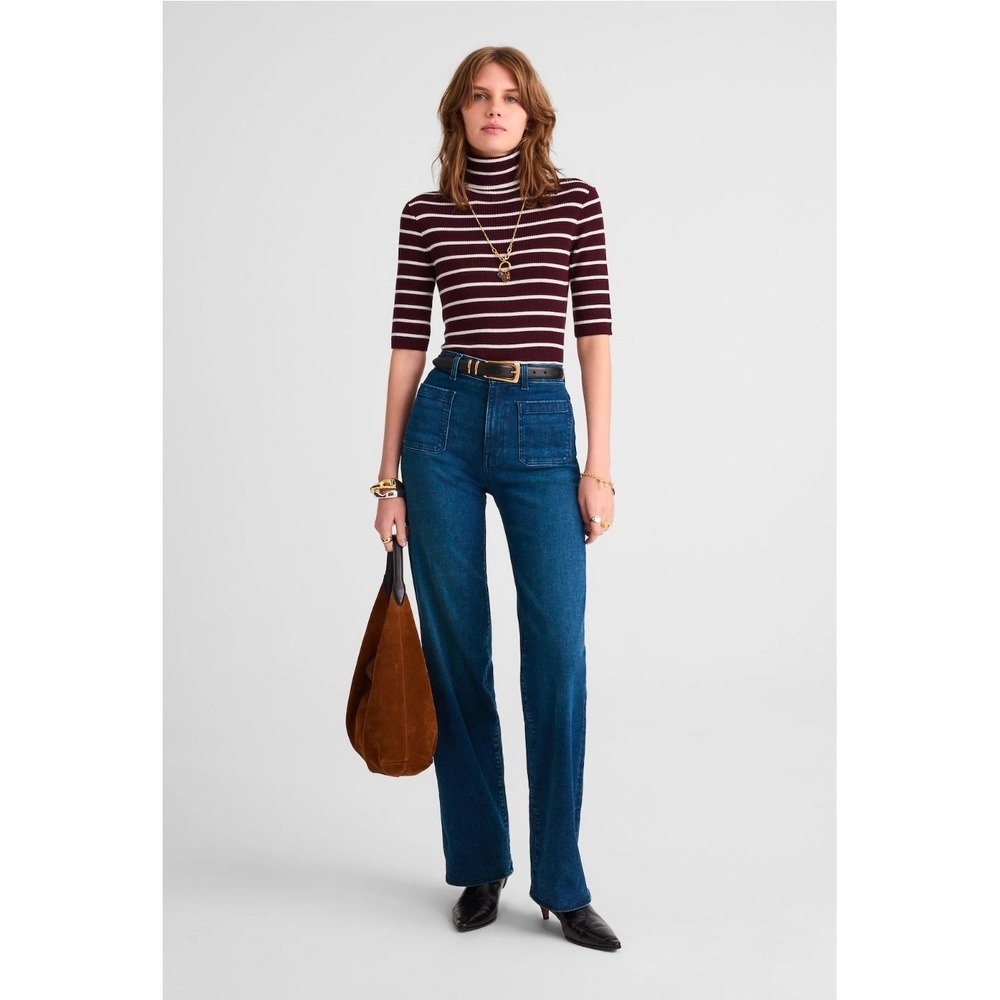 Madewell‎ Womens 33 Petite Blue Emmett Wide-Leg Full Length Jeans Patch Pockets